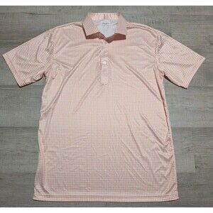 Collars and Co Men's Dress Collar Stretch Polo Shirt Sz L Orange White Gingham